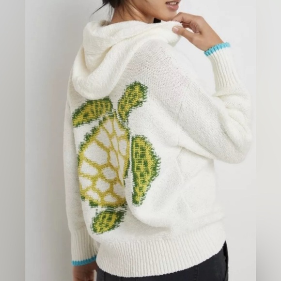 Anthropologie‎ Galapagos turtle intarsia sweater hoodie Size medium - Picture 1 of 11
